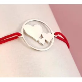 Bijuterii argint - Bratara Cu Pandativ din Argint 925, Jolie Silver, Model Trei Inimi Cerc, Snur Textil Rosu, Dimensiune Reglabila, Nod Dublu, Ambalata Individual, 1.5 cm x 1.5 cm