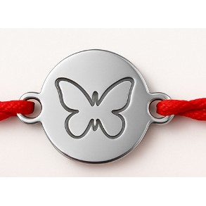 Bijuterii argint - Bratara Martisor, Jolie Silver, Model Fluture Gravat, Argint 925, Snur Textil, 7.5 x 4.5 cm, Argintiu