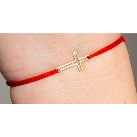 Bijuterii argint - Martisor Bratara, Jolie, Argint 925, Model Cruce, Snur Rosu Reglabil, Fara Pietre, Argintiu