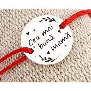Bijuterii argint - Bratara Martisor, Jolie Silver, Model Cea Mai Buna Mama, Argint 925, Snur Textil, 7.5 x 4.5 cm, Argintiu