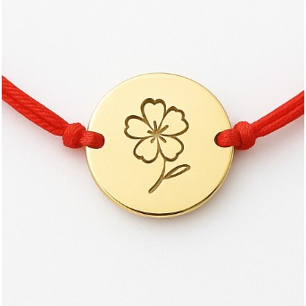 Bijuterii argint - Martisor Bratara, Jolie, Argint 925, Model Trifoi Gravat, Snur Rosu Reglabil, Fara Pietre, Argintiu