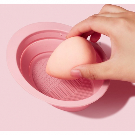 Accesoriu din silicon pentru curatarea accesoriilor makeup, pensule, buretei, 14.5 x 11,5 cm, 2 moduri de utilizare, pliabil, roz [1]