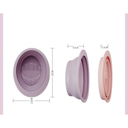 Accesoriu din silicon pentru curatarea accesoriilor makeup, pensule, buretei, 14.5 x 11,5 cm, 2 moduri de utilizare, pliabil, roz [9]