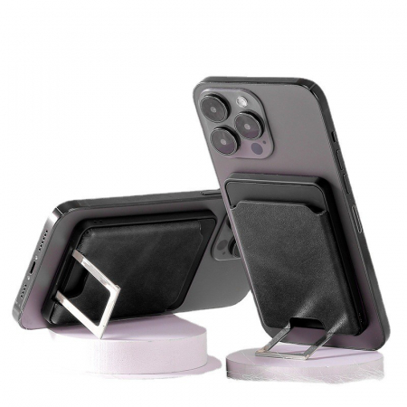 GSM - Accesoriu pentru telefon 3 in 1 Flippy, incarcator Wirelles Magsafe, portofel si suport, negru
