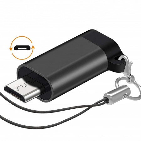 *LICHIDARE STOC* Adaptor Type C (mama) to micro USB (tata) cu Agatatoare Breloc inclusa, 2.5 cm lungime, Negru [1]