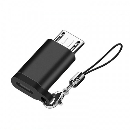 Sub 99 Lei - *LICHIDARE STOC* Adaptor Type C (mama) to micro USB (tata) cu Agatatoare Breloc inclusa, 2.5 cm lungime, Negru