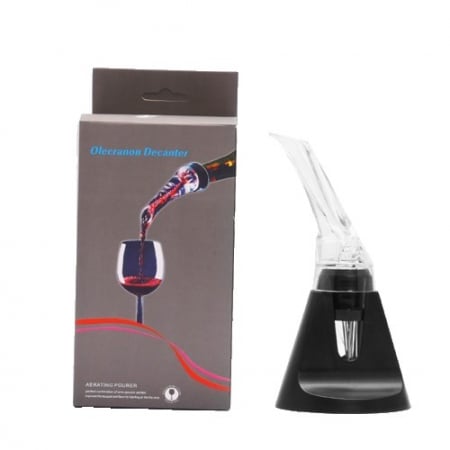 Bucatarie si electrocasnice - Aerator cu Turnator de Vin 2in1, Flippy, Decantare, Anti-Picurare, Fara Scurgere, 18x10x8cm, Negru