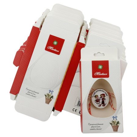 Ambalaje de Carton pentru Martisoare, Flippy, Set 200 Bucati, Cutii Brosa, Model Cos cu Flori, Alb/Rosu [1]