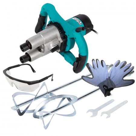 mixere mortar sau vopsea - Amestecator dublu Detoolz 1800 W, 0- 800 Rpm, 120 mm + Ochelari protectie + Manusi