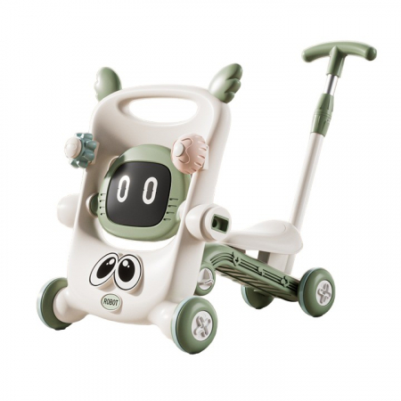 Jucarii, Copii & Bebe - Antemergator pentru Copii 8 in 1, Flippy, Multifunctional, cu Maner de Impingere Detasabil, Scuter, Trotineta, Scaun Reglabil, Tavita Detasabila, Stabil, Antiderapant, 4 Roti, 56x44x64cm, 9-12 Luni, V