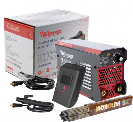 Invertoare - Aparat de sudura Almaz Ez-Es002 MMA 250 A, electrod 1.6 - 5 mm, accesorii incluse + Electrozi 2.5x350mm MONOLITH Life