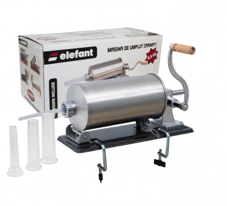 Pentru Casa si Camping - Aparat facut Carnati Elefant KY-2010PA, 5,5 kg, metal/inox, Orizontal/Rabatabil 4 palnii, prindere de masa