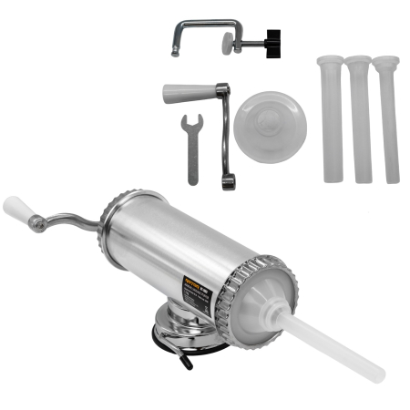 Casă și camping - Aparat manual de facut carnati ROTOR RY-2003, 1,5 kg, orizontal, inox alimentar, 3 palnii, fixare pe masa cu ventuza