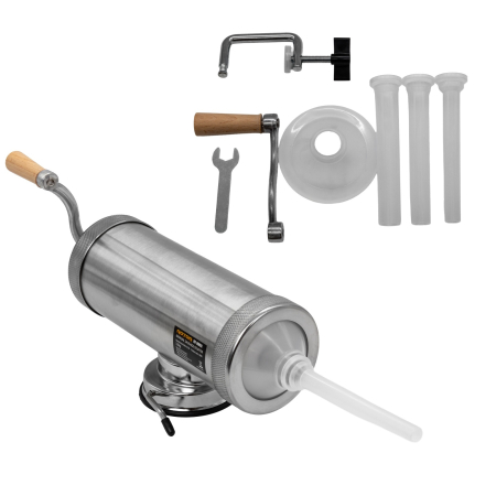 Casă și camping - Aparat manual de facut carnati ROTOR RY-2005S, 3 kg, orizontal, inox alimentar, 3 palnii, fixare pe masa cu ventuza