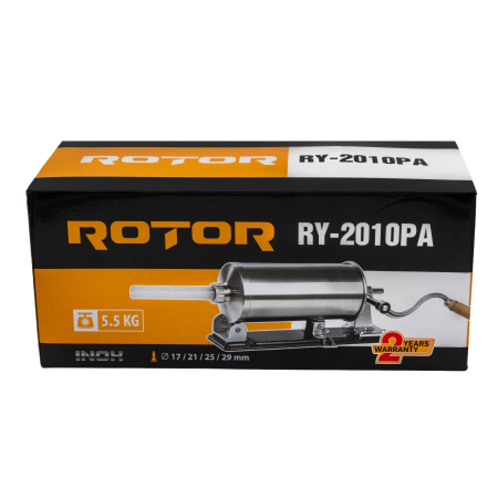 Aparat manual de facut carnati ROTOR RY-2010PA, orizontal, 5,5 kg, cuva rabatabila din inox alimentar, 4 palnii, fixare pe masa cu cleme [5]