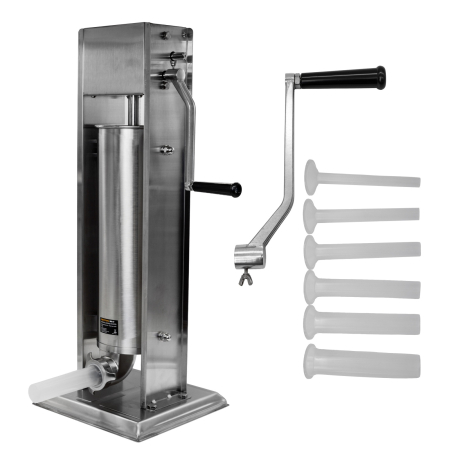 Casă și camping - Aparat mecanic de facut carnati ROTOR RML-S7, vertical, 7 L, inox alimentar, cuva basculanta, 6 palnii, actionare prin manivela