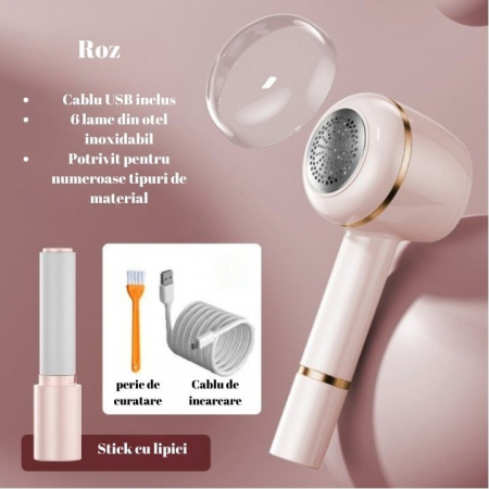 Aparat Pentru Curatat Scame, Par Si Praf, Flippy, Pentru Diferite Tipuri De Material, Cu Lame Din Otel Inoxidabil, Incarcare Prin USB Type-C, Cu Perie De Curatare, Cablu USB Si Stick Cu Lipici Incluse [3]