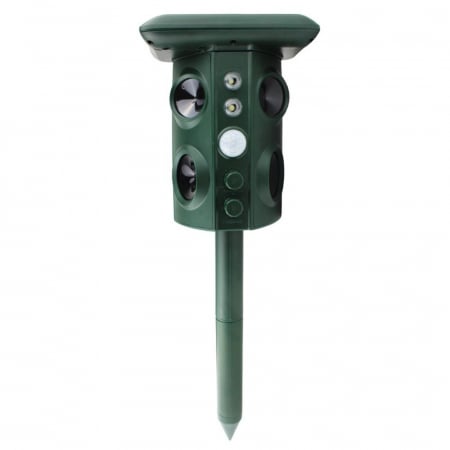 Gradina - Aparat Solar LED cu Ultrasunete, Flippy, Repelent pentru Animale Mari si Mici, Lumina Rosie si Alba, Anti Rozatoare, Anti Insecte, Frecventa 13.5KHZ-45.5KHZ, Senzor PIR, 15.5 x 15.4 x 26.2 cm, Verde
