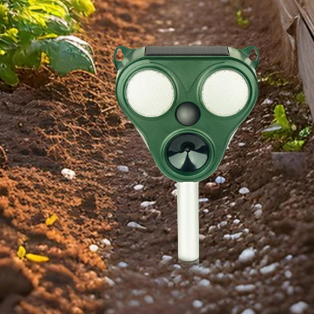 Aparat Solar LED cu Ultrasunete, Flippy, Repelent pentru Animale Mari si Mici, Lumina Rosie si Alba, Anti Rozatoare, Anti Insecte, Frecventa 13.5KHZ-65 KHZ, Senzor PIR, 13 x 14.7 x 24.5 cm, Verde [6]
