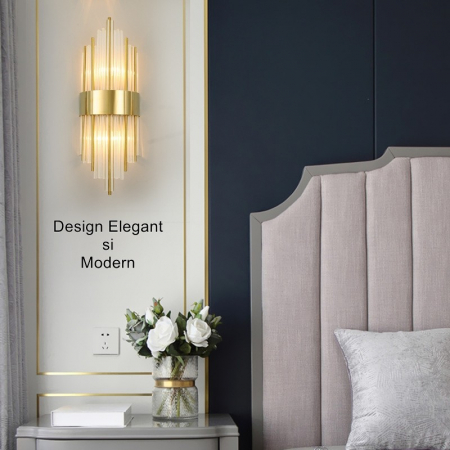 Aplica de Perete, Flippy, pentru Interior, din Otel Inoxidabil si Sticla, 40 x 16 cm, LED, Auriu [4]