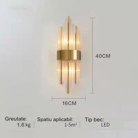 Aplica de Perete, Flippy, pentru Interior, din Otel Inoxidabil si Sticla, 40 x 16 cm, LED, Auriu [6]