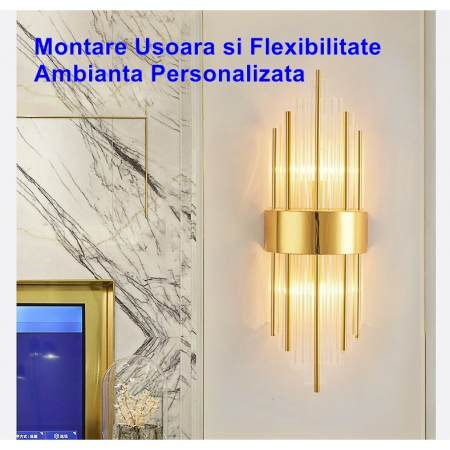 Aplica de Perete, Flippy, pentru Interior, din Otel Inoxidabil si Sticla, 40 x 16 cm, LED, Auriu [2]