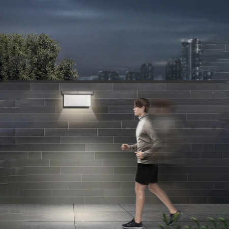 Aplica Solara De Exterior LED Flippy, 13.5 cm x 8 cm, 150 Lumeni 60 LED 18W, IP65, 3 trepte de lumina, Senzor de Lumina, FORMA ARC, Alb Rece [2]