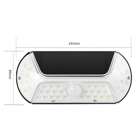 Aplica solara LED SMD pentru perete Flippy, cu senzor de miscare, dreptunghiulara, IP44, luminozitate mare 40 LED-uri, 3.7V, 1200mah, autonomie 8 ore, 19.2 x 8.9 cm, alb rece [1]