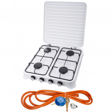 Plite & aragaze - Aragaz alb, 4 ochiuri + Kit reglabil gpl RH-10 + Tub flex 2M+2 Coliere