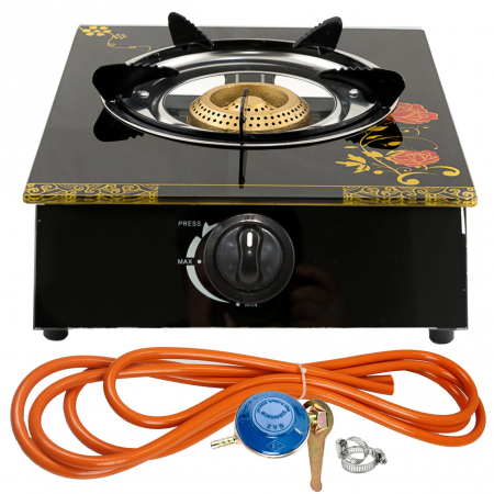 Plite & aragaze - Aragaz din sticla securizata, 1 ochi, aprindere pe quartz + Kit reglabil gpl RH-10 + Tub flex 2M+2 Coliere