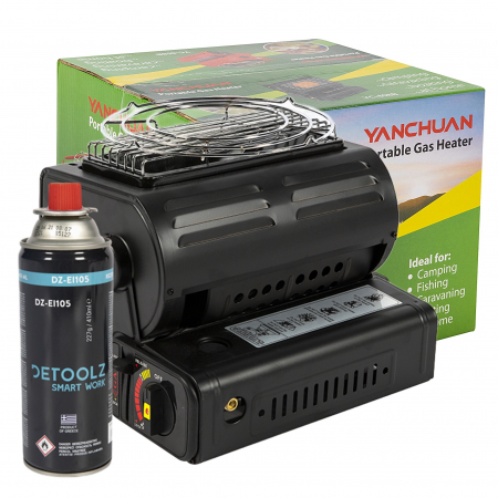 Plite & aragaze - Aragaz portabil si incalzitor 2 in 1, 1.3 kW + Rezerva gaz SPRAY Detoolz 227g 410ml