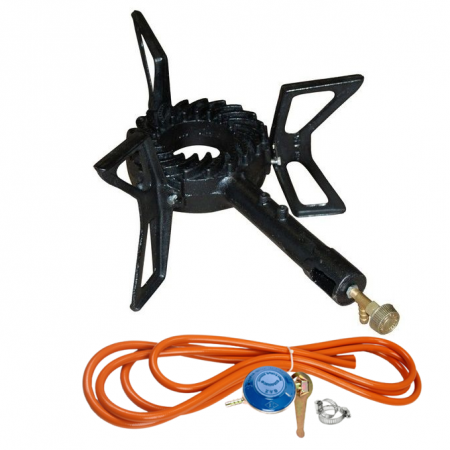 Pirostrii si accesorii pentru gatit - Arzator GPL rotund, pirostrie din fonta, model elicopter +  Kit reglabil gpl RH-10 + Tub flex 2M+2 Coliere
