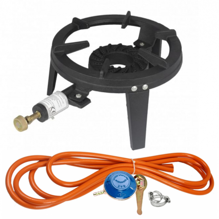 Arzator/Pirostrie Elefant GB-22, 1 Inel Gaz Propan-Butan, GPL, Putere 6.5k W + Kit reglabil GPL 2 m, coliere si ceas butelie [0]