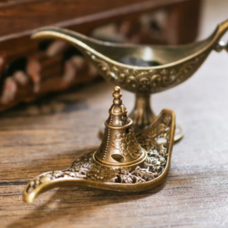 Arzator Tamaie, Flipppy, Model Lampa Aladin, Aliaj, Dimensiune Mica, cu Maner si Capac, Lampa Decorativa Vintage, 3.2 x 9 x 6 cm, Bronz [5]