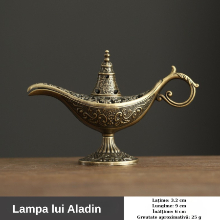 Arzator Tamaie, Flipppy, Model Lampa Aladin, Aliaj, Dimensiune Mica, cu Maner si Capac, Lampa Decorativa Vintage, 3.2 x 9 x 6 cm, Bronz [6]
