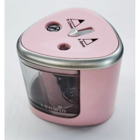 Pentru Casa si Camping - Ascutitoare Electrica cu 2 Gauri, Flippy, Gri, Baterii 4 x AA (neincluse), 7.5 x 7.5 x 7.5 cm, Roz