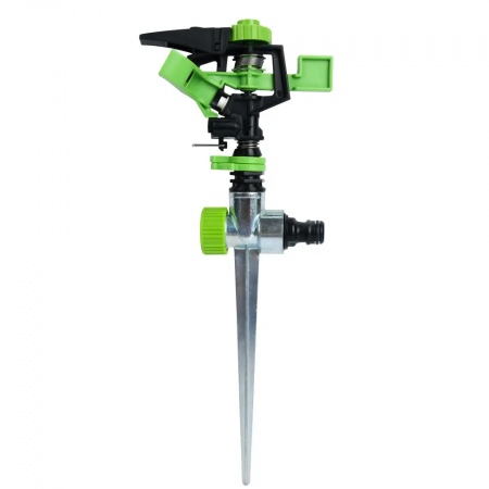 Pompe, motopompe, sisteme de irigat si stropit - Aspersor plastic cu suport metal verde/negru, cu 6 moduri dispersie , prin bataie MX252