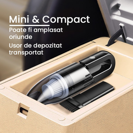 Aspirator Auto cu Incarcare Wireless, Flippy, Aspirator Vacuum pentru Masina Casa, cu dubla utilizare, Putere 120W, 30 x 7.5 x 7.5 cm, Negru [5]