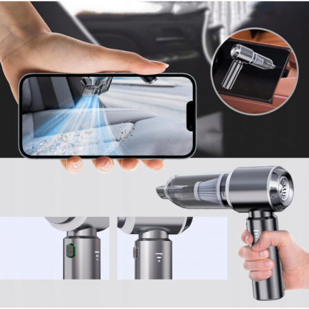 Aspirator Portabil Auto, Flippy, pentru Casa si Masina, 3 Viteze, Incarcator Tip-C cu Incarcare Rapida, Tub Prelungitor, 2000mAh, 7 Capete de Aspirare si Suflare, 21x20x6.5 cm, Negru [4]