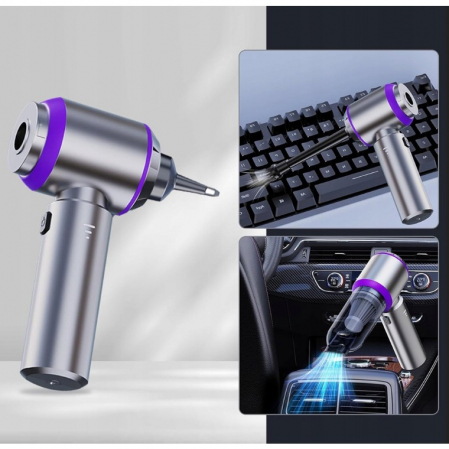 Aspirator Portabil Auto, Flippy, pentru Casa si Masina, 3 Viteze, Incarcator Tip-C cu Incarcare Rapida, Tub Prelungitor, 2000mAh, 7 Capete de Aspirare si Suflare, 21x20x6.5 cm, Argintiu Mov [6]