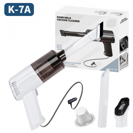 Pentru Casa si Camping - Aspirator Portabil Auto, Flippy, Tip Pistol K7A, Pentru Casa si Masina, Cablu Auto, 36 x 17 cm, Alb