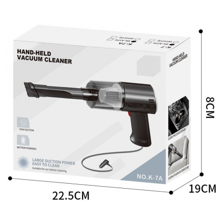 Aspirator Portabil Auto, Flippy, Tip Pistol K7A, Pentru Casa si Masina, Cablu Auto, 36 x 17 cm, Negru [12]