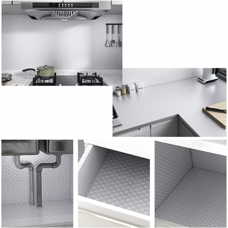 Autocolant de Bucatarie, Flippy, Autoadeziv, Impermeabil, Rezistent la Temperaturi Ridicate, din PVC, 40 x 300 cm, Model Cub 3D, Argintiu [3]