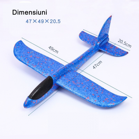 Avion planor din polistiren in punga , lungime 47 cm , Albastru , Flippy [2]
