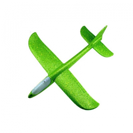 Jucarii, Copii & Bebe - Avion planor din polistiren in punga , lungime 47 cm , cu lumina pe varf, Verde , Flippy