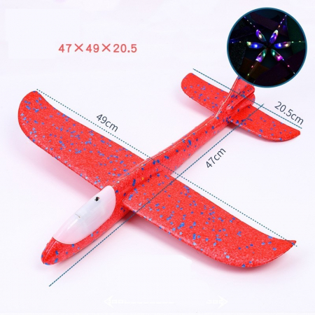 Jucarii, Copii & Bebe - Avion planor din polistiren in punga , lungime 47 cm , Rosu , cu lumini pe cap, Flippy