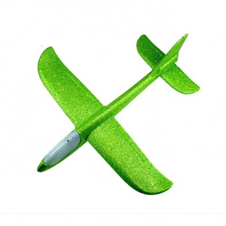Jucarii, Copii & Bebe - Avion planor din polistiren in punga , lungime 47 cm , Verde, cu lumini pe cap, Flippy