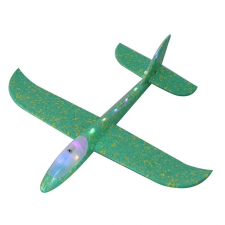 Jucarii, Copii & Bebe - Avion Planor Flippy, cu Lumini pe Toata Lungimea, din Poliester, 48 cm, Verde