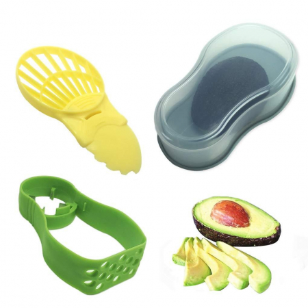 Recipient de Depozitare Avocado 5in1, Flippy, Etans, pentru Frigider, din Plastic, Dispozitiv de Taiat, Curatat, Feliat, 15x4.5x7 cm, Gri [0]