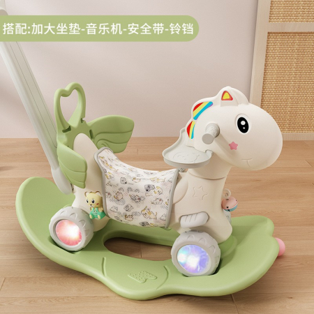 Jucarii, Copii & Bebe - Balansoar pentru Copii, Flippy, 3in1, cu Spatar si Bara de Siguranta, Maner cu Cos de Basket, Tava de Masa, Roti Luminoase, 80 x 43 x 83 cm, din Plastic, + 3 Ani, Verde